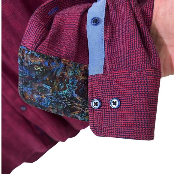 Robert Graham Woven Button Up Long Sleeve Shirt Red Burgundy Navy, size XL - Picture 8 of 9